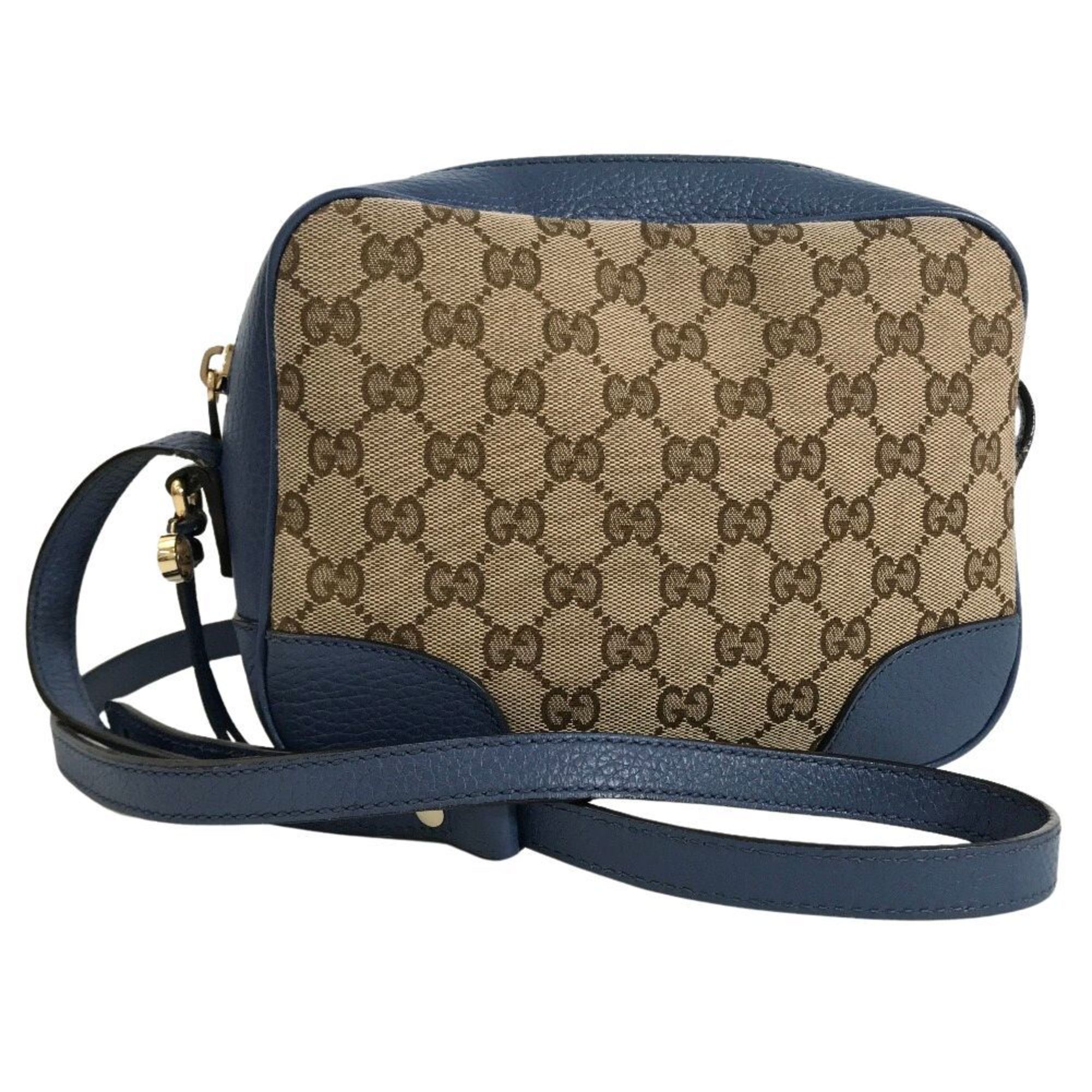 Gucci Shoulder Bag Gg Canvas 449413 Leather Blue Beige Ladies Gucci